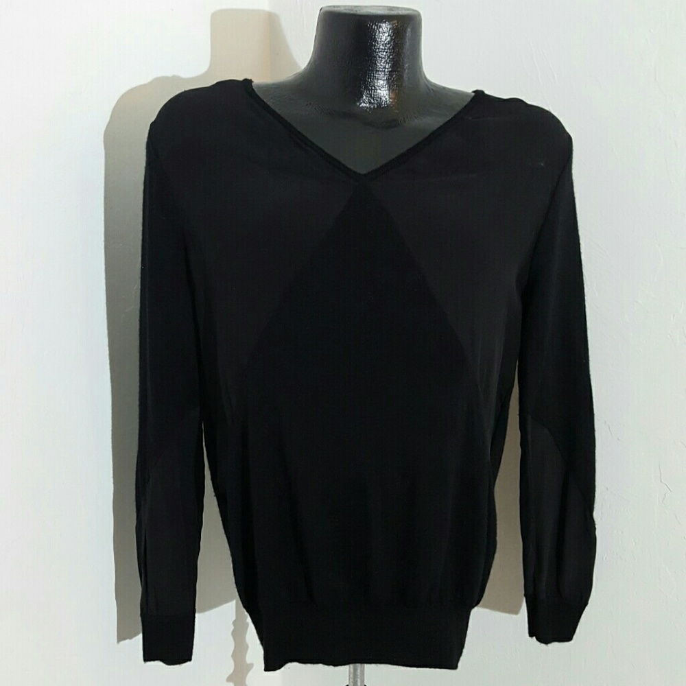 Sandro Black Merino Cashmere V-Neck Sweater Size 2 Made in France Quiet Luxury